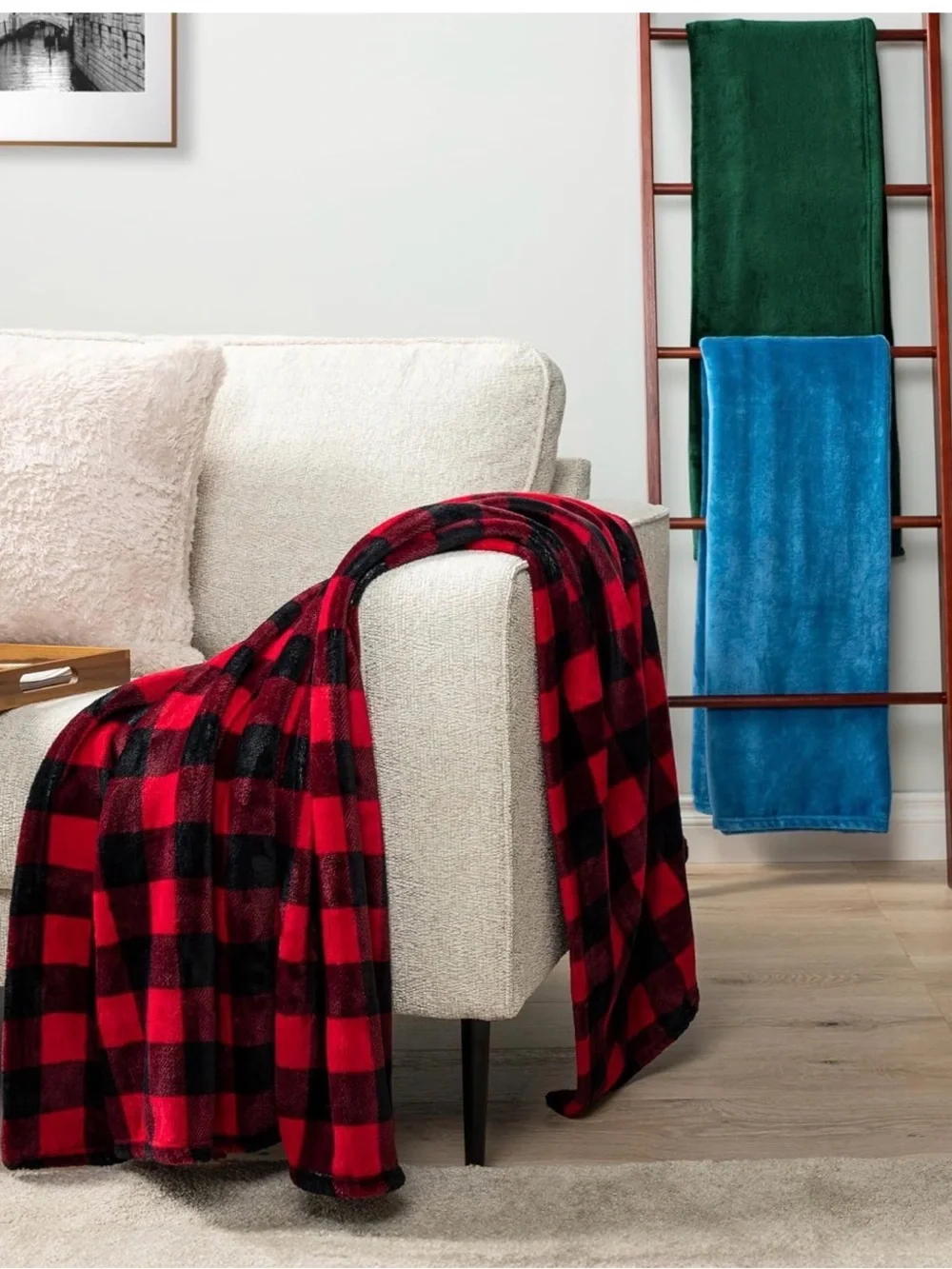 Cozy Red and Black Buffalo Plaid Throw Blanket - Sending Big Hugs NWT